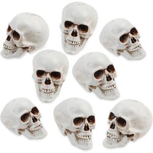 KIMOBER 8PCS Halloween Skull Heads Decor,Plastic Realistic Human Skeleton Skulls Head Prank Props for Party Bar Home Table Decorations (2 x 2.4 x 3 Inches)