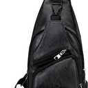 Sling Bag for Men Women, PU Crossbody Bags, Hiking Daypack Chest Bag Fanny Pack for Outdoors Travel Daily Commute (Black)