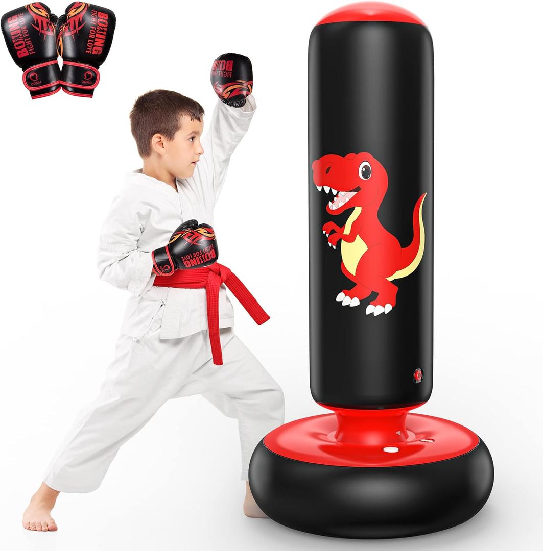QPAU Inflatable Punching Bag, 48 Inch Stable Inflatable Boxing Bag for 3-6 Kids,Dinosaur Toy & Gifts for Boys and Girls, Kids Boxing Set for Practicing Karate, Taekwondo