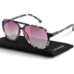 livho Trendy Polarized Aviator Sunglasses Women Men, Retro Sun Glasses for Women Men 2025, Oversized UV Protection Shades (Light Black Tortoise/Purple)