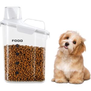 Dog Food Container, 3-5 Lb Dog Food Storage Containers with Airtight,Thicken the Lid, Large Pour Spout Cat Food Container with Measuring Cups,Portable Travel PetFood Storage Container (White)
