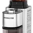 Aromaster Conical Coffee Bean Grinder, 48 Settings, Anti-Static, Sliver | Stainless Steel, 40S Adjustable Timer, Removable Burr, Brush for Easy Cleaning, for Espresso French Press Home Use, Quiet