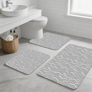 3PCS Absorbent Bath Mat, Quick Dry Non Slip Bath Rug, Grey, Size: 1'8" x 2'8" (Rectangular)
