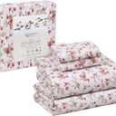 RUVANTI 100% Cotton Sheets Queen Size Set, 4 Pieces, Soft & Breathable Percale Weave Bedding, Deep Pocket 16", Hotel Standard, Crisp Cool Feeling, Durable, Perfect Floral Bed Sheet, Bouquet