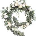 Ling's moment 9FT Spring Flower Garland for Backdrop Decorations - Wedding Arch Flowers, Eucalyptus & Rose, Artificial Floral Garland for Mantel - Sweetheart Table Decor for Reception, White & Sage 