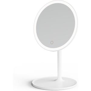 Mooas Travel Makeup Mirror, Portable LED Lighted Vanity Mirror, 6.17.83 in Slim Foldable Mirror with Touch Control, 3-Color Dimmable Lighting, Rechargeable USB-C, Pouch Included, White (Round)