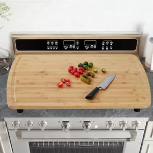 Bamboo Cutting Board, 30"x20" Extra Large Noodle Board with 4 Removable Feet, Juice Groove, Wooden Stove Top Covers for Electric Stove, Gas Burners, Counter Space (Natural - Curved Edge)