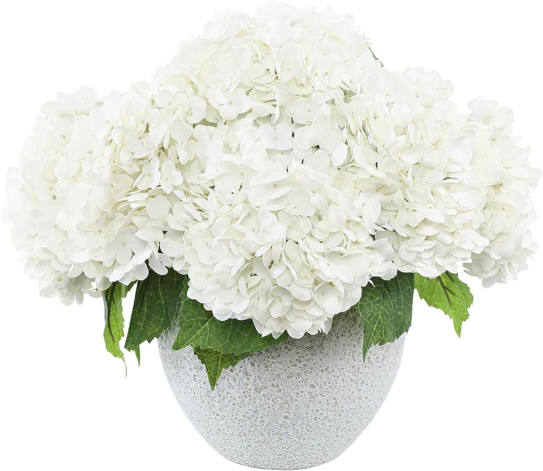 LFF 3Pcs White Hydrangea Artificial Flowers, 8.66" Large Real-Touch Latex Blooms with 22" Long Stems, Faux Hydrangea for Outdoor Planter Indoor Home Table Centerpieces Wedding Decor Bouquets