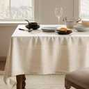 Linen Tablecloth for Square Table 60x60 Inch Light Tan, Farmhouse Style Beige Tablecloth, Water Resistant Burlap Tablecloths for Dining Table Farmhouse Kitchen