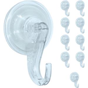LITES-UP Clear Heavy Duty Suction Cup Hooks for Wreaths, Bathroom, Kitchen, and Home Organization, Strong Hold on Glass, Tile, and Windows, Reusable, Holds Up to 15 lbs, Set of 10