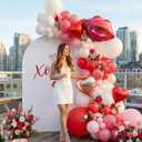 139PCS Valentine's Day Balloon Arch Garland Kit - Red Pink White Balloons with Heart-shaped and Red Lip Balloons for Galentine Decorations, Bachelorette & Bridal Shower, Anniversary Decor