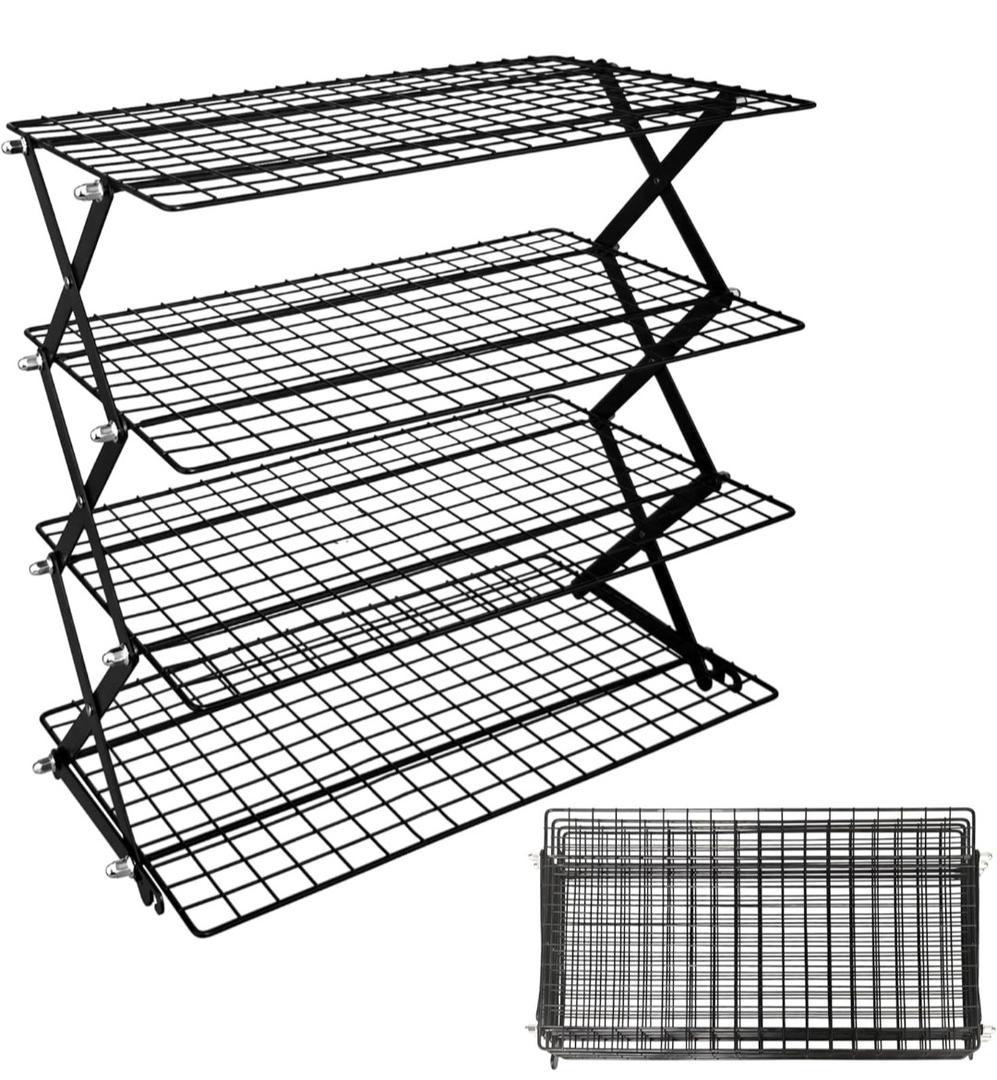 4 Tier Collapsible Cooling Rack, 3 Adjustable Setting Design Wire Baking Rack Stackable Cookies Bread Cooling Racks for Cooking and Baking, Roasting, Drying, Bakers