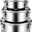 3 Pcs Small Stainless Steel Bento Box Reusable 304 Stainless Steel Food Storage Containers with Lockable Clips to Leak Proof, Dishwasher Safe(54 Oz, 74 Oz, 101 Oz)