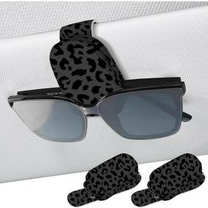 2 Pack Sunglass Holder for Car Visor, Universal Magnetic Car Sunglass Holder for Different Size Eyeglasses, Car Visor Accessories (Leopard-Black)