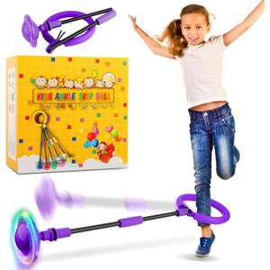 Ankle Skip Ball for Kids, Foldable Colorful Light Flash Wheel Skip Ball for Adults, Indoor Outdoor Game Toys for Kids, Gift for Girls, Boys Ages 5 6 7 8 9 10 11 12 Years Old - Purple