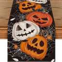 Artoid Mode Black Pumpkins Spider Web Halloween Table Runner, Seasonal Fall Kitchen Dining Table Decoration for Home Party Decor 13x90 Inch