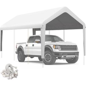 Carport Canopy 10'x20' Heavy Duty Replacement Cover, Garage Shelter Cover 800D Oxford Waterproof & UV Protected Tarp with Ball Bungees, Not Include Frame, White