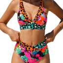 popvil High Waisted Bikini Sets 2026 Two Piece Tummy Control Swimsuits for Women Leopard Print Sexy Bathing Suits, Size S