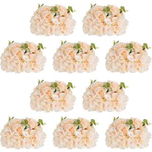 NUPTIO Flower Ball Arrangement Bouquet: 10 Pcs 11.8 inch Diameter Champagne Rose Fake Flowers Balls for Wedding Centerpiece Decorations Artificial Flower Centerpieces for Tables