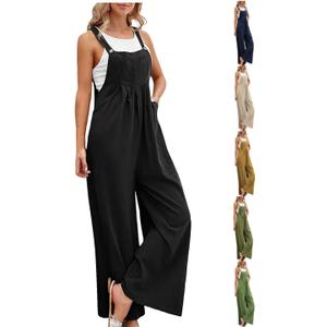 Dressy Rompers For Women 2025 Elegant Sleeveless Jumpsuit Soft Casual Wide Leg Beach Overalls Outfit With Pockets (XX-Large, 01#black)