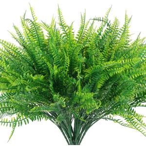 Hananona 12 Pcs Artificial Outdoor Plants Fake Boston Fern Stems, UV Resistant Faux Artificial Plants Shrubs Outdoors Plastic Plant Bulk for Hanging Planter Porch Window Home Decor (12, Green)