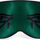 Silk Sleeping Mask Eye Cover for Men＆Women Eye Masks for Sleeping Egyptian Eye of Horus Print Adjustable Soft Blindfold with Gift Box (Emerald Green-Elastic Strap) (EXP 12/31/36)