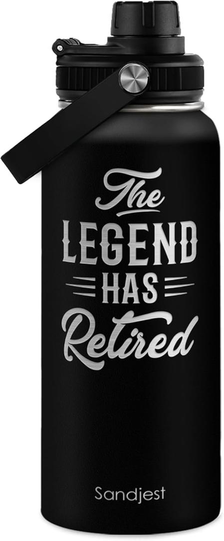 Retirement Gift for Men, Insulated Stainless Steel Water Bottle 32oz, The Legend Has Retired, Vacuum Chug Lid Travel Tumbler for Friends Grandpas Coworkers, Gift for Birthday Christmas Farewell Party