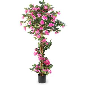 5FT Artificial Bougainvillea Tree  Faux Silk Pink Bougainvillea Plant with Pot for Indoor Outdoor Decor, Tall Fake Tropical Tree for Home, Office, Patio, Balcony, Wedding Decoration (5ft Rose Red)