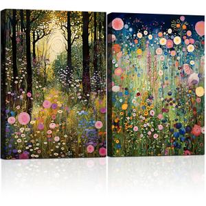 2 Framed Canvas Wall Art Plants Forest and Wildflowers Prints Vintage Enchanted Wildflowers Wall Decor Gothic Dark Academia Poster Woodland Art for Bedroom Living Room Home Decoration 24x16 Inch