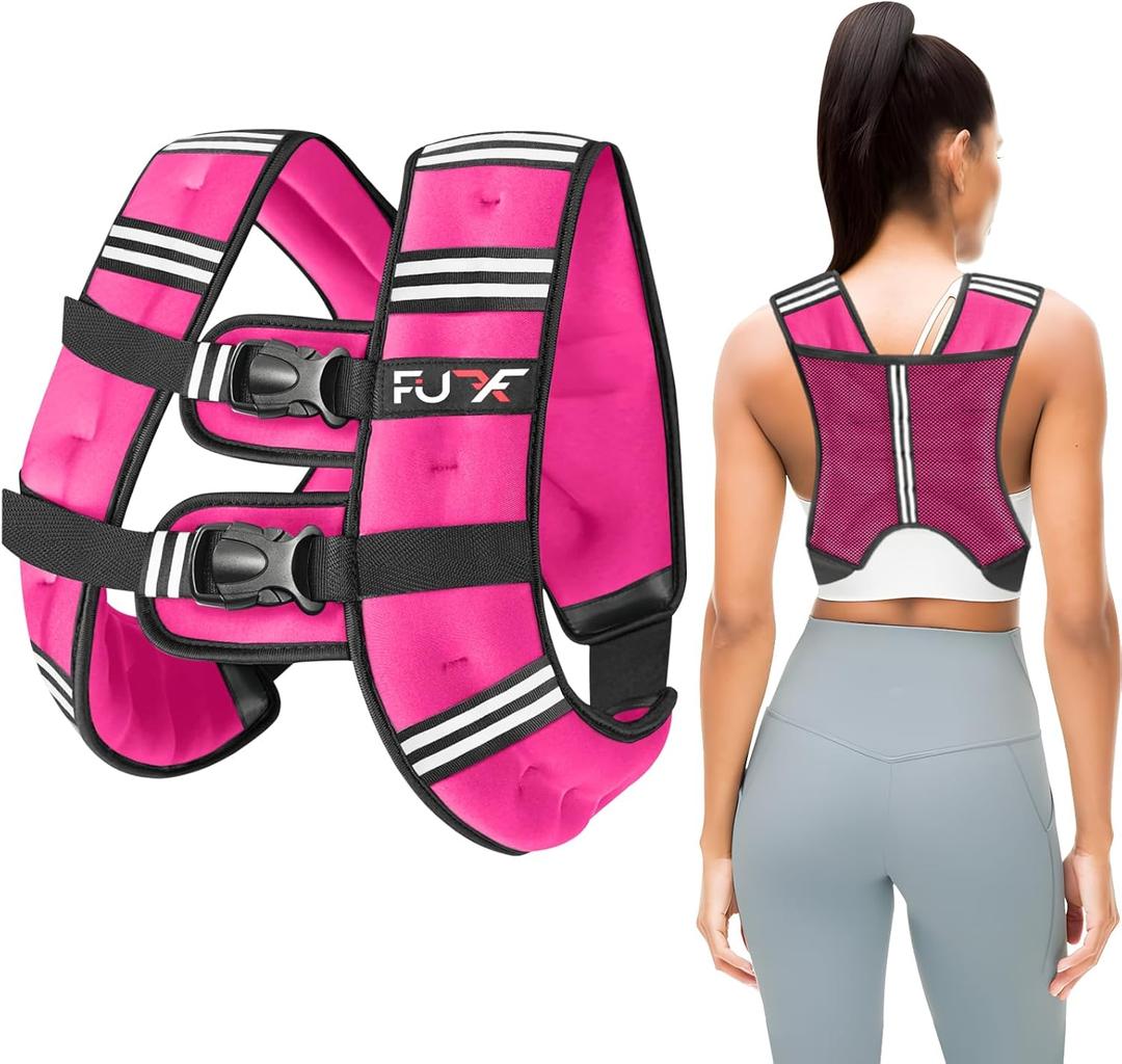 FUFF Weighted Vest Woman, 5/10/12/15/20/25/30 LB Womens Weight Vest for Walking, Strength Training Weight Vests for Female Men, Reflective Stripe Fitness Body Vest for Workout Running Jogging (Pink)