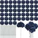 104 Pcs Hydrangea Artificial Flowers, Navy Blue Faux Hydrangea Flowers with Stems for Wedding Arch, Fake Silk Hydrangeas for Table Centerpieces Baby Shower Home Party Decoration