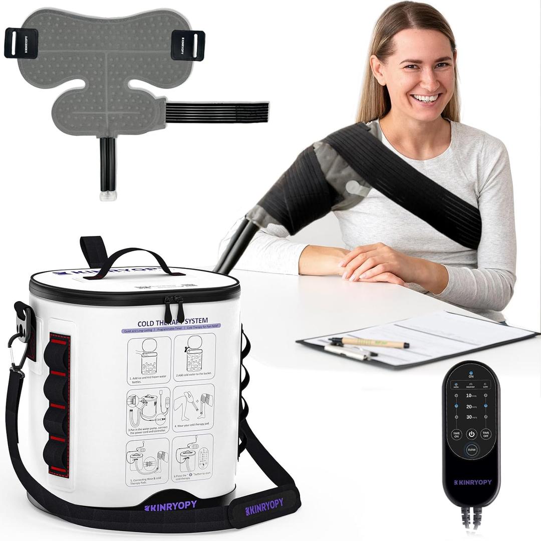 Cold Therapy Machine with Programmable Timer, Portable Ice Machine for Shoulder After Surgery, Shoulder Replacement Recovery System, Cryotherapy Pain Relief w/Compression Pad