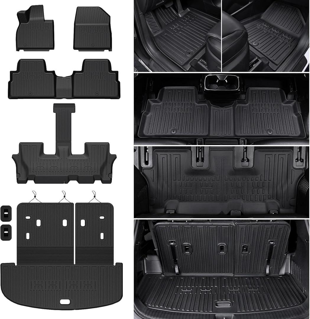 Floor Mats for 2020-2025 Kia Telluride 7/8 Passenger (NOT fit 2027), All Weather TPE Durable Cargo Liner with Backrest Mat Interior Protection for 2025 Kia Telluride AWD