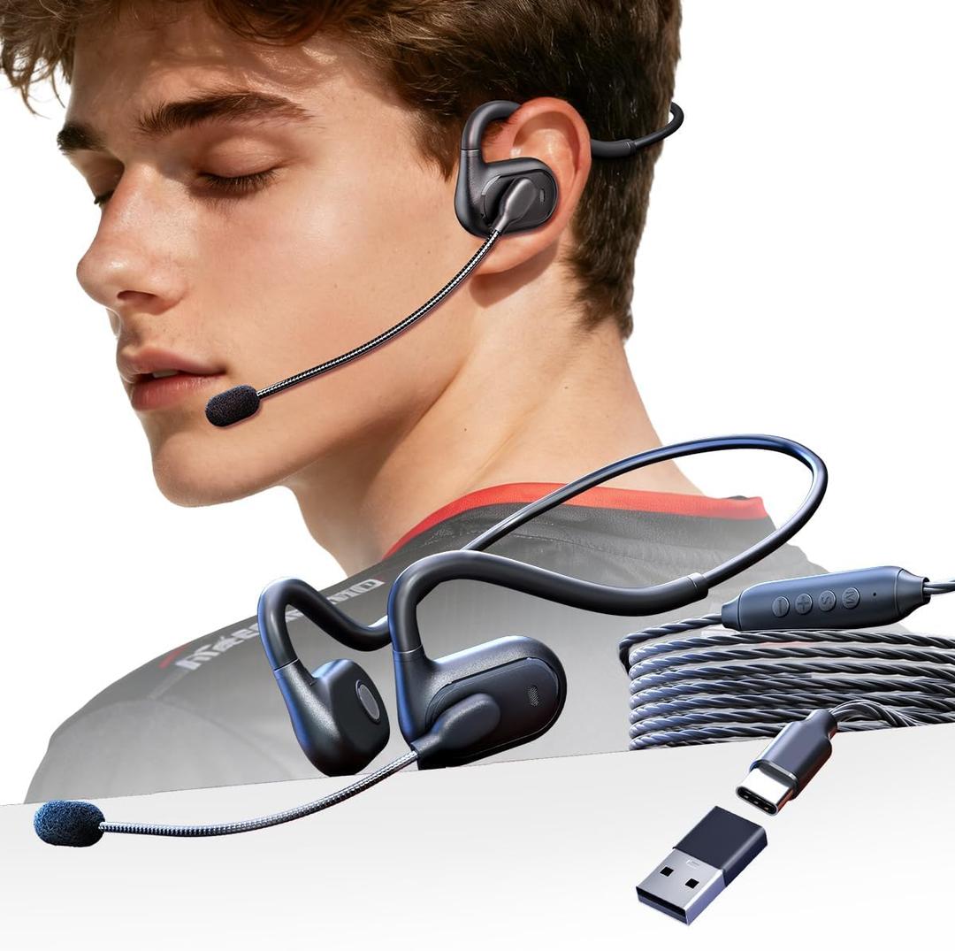 Gaming Headset with Mic, Open Ear Headphones, Wired PC Headset with Microphone, 7.1 Surround Sound PC Gaming Headset for Laptop, PS5, Switch, iPhone 16/15, Wired Headphones for Work (USB-C & USB-A)