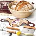 Superbaking Sourdough Starter Kit, 9" Round Banneton Bread Proofing Basket Set, Sourdough Bread Baking Supplies, Sourdough Tools with Silicone Bread Sling, Bread Making Tools, Baking Gifts