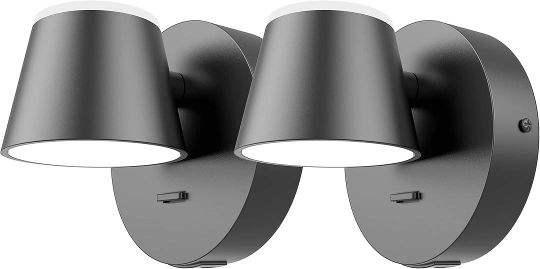 URSOLA Wall Light Set of Two, LED Wall Sconce with On/Off Switch USB Charging Port 110 Volt Hardwired Wall Lamp 350 Rotatable Up Down Sconces Wall Lighting (Black) (2 Packs)