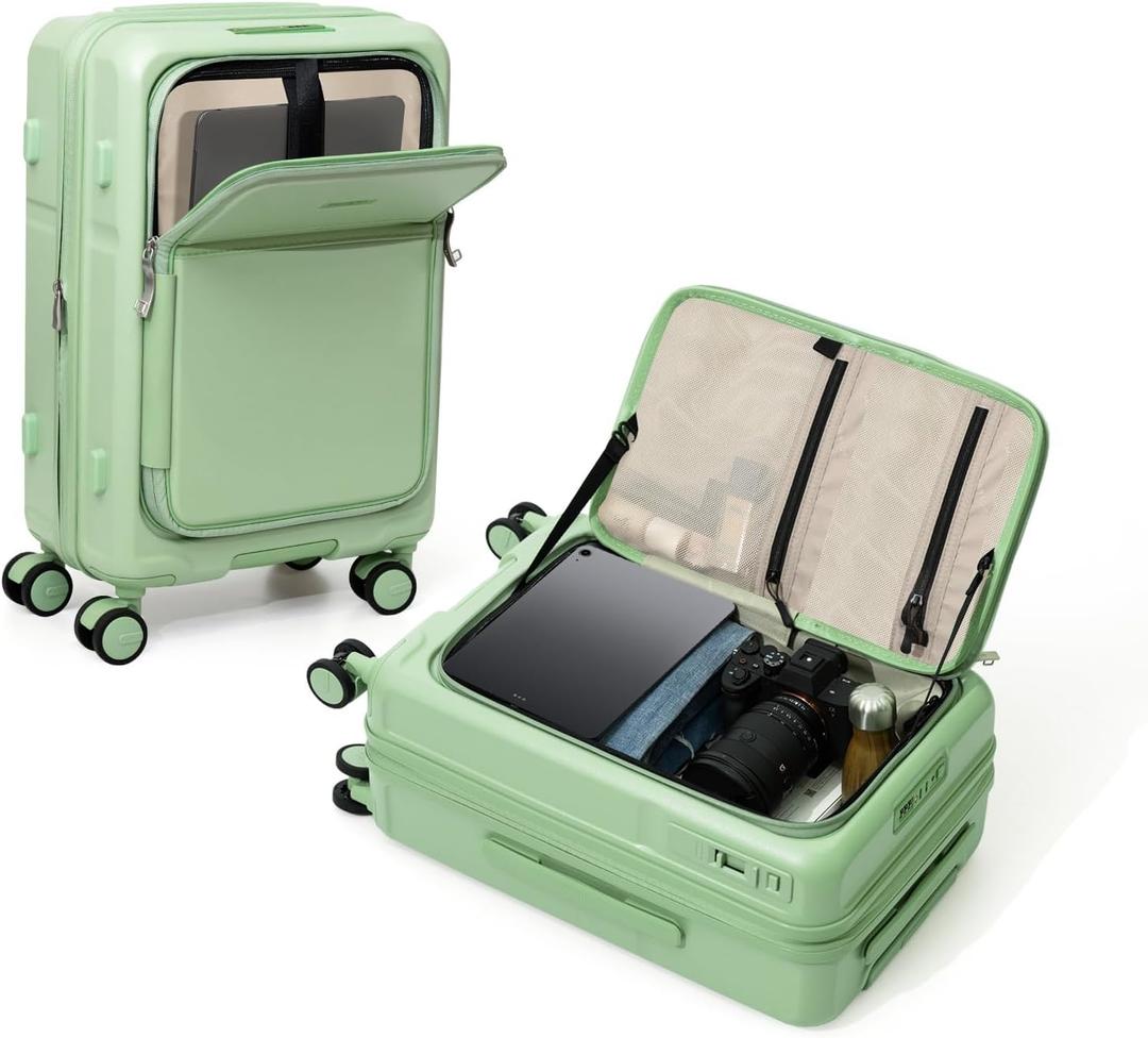 Expandable 24-Inch Checked Luggage with Mute Brake Wheels Airline Approved Hard Shell Suitcases with Front Pocket Top Opening Luggage with TSA Lock for Short Business Travel, Jade Cyan