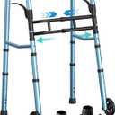 HOMENURSE Narrow Walkers for Seniors, Folding Walker with Skis and 5" Wheels for Small Spaces, Adjustable Width & Height, Aluminum Lightweight Standard Rolling Walker, Support Up to 350lbs, Blue