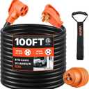 VEVOR 100 FT RV Extension Cord, 50 Amp, 125V 7500W Heavy Duty STW 6/3 + 8/1 Gauge Wire, NEMA 14-50P Male NEMA 14-50R Female Plug, with LED Indicator, Handle, 15A Adapter, for RV Trailer, ETL Listed