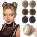 REECHO Space Bun Hair Pieces, 2 PCS Mini Claw Clip in Messy & Cat Ears Fake Hair Bun Extensions HB001 Wig Accessory Updo Hairpieces for Women (Pack of 2-3" Straight, Dark Blonde)