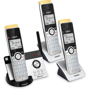 VTech IS8121-3 Long Range Cordless Phone 2300 Ft, Bluetooth Cell Connect, 3 Handsets, Answering Machine, Smart Call Blocker, Expandable - DECT 6.0 (Silver/Black)