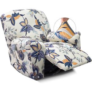 Recliner Slipcover-Stretch Soft Slip Reclining Chair Slipcovers 4-Pieces Furniture Protector for Recliner with Pocket Fitted Sofa Couch Cover Lazy Boy Chair Cover (Beige/Flower)