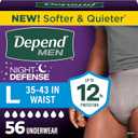 Depend Night Defense Adult Diapers, Incontinence Underwear for Men, Disposable, Overnight, Large, Grey, 56 Count (4 Packs of 14)