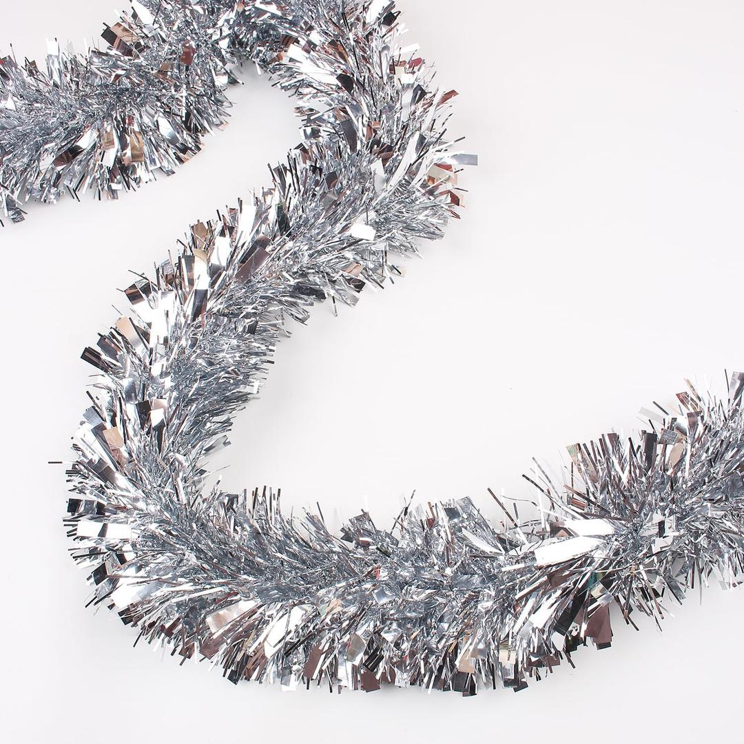 33FT Christmas Tinsel Garland,Silvery Shiny Metallic Foil Decorations for Parade Floats, Halloween, Christmas Tree, New Year Parties,Birthday Party,Indoor and Outdoor Disco Party Supplies
