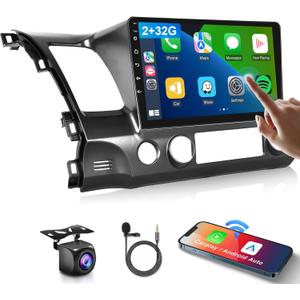 2G+32G Car Stereo for Honda Civic 2006 2007 2008 2009 2010 2011 with Wireless Carplay Android Auto, 10.1" Touchscreen Android Car Radio Support Bluetooth WiFi GPS USB Mirror Link Backup Camera
