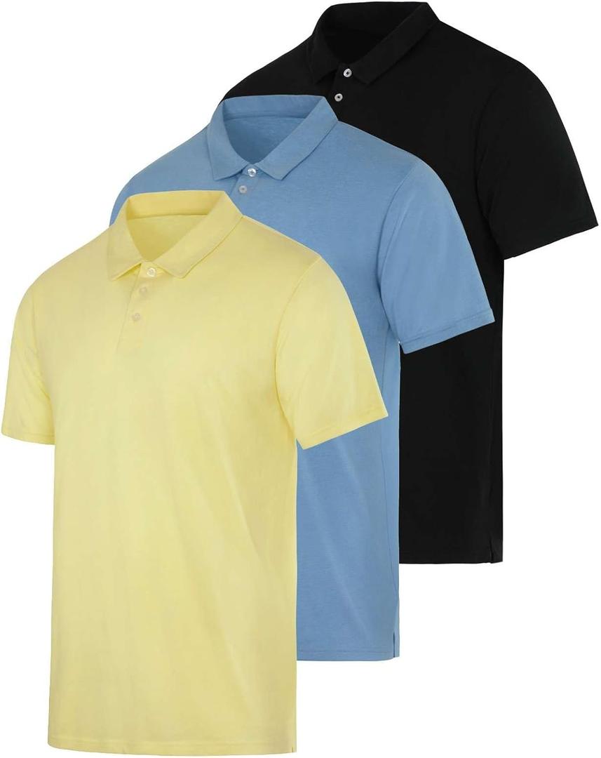 Real Essentials 3 Pack: Men's Jersey Cotton Short Sleeve Polo Shirt - Breathable Performance Polo, L
