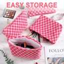Gilprop 6 Pcs Knitted Checkered Makeup Bag Checkered Pouch Cosmetic Bags Bulk with Zipper Preppy Toiletry Pouch Cosmetic Brush Bag for Purse Diaper Wipe Travel Essential Wedding Party Favors (Hotpink)
