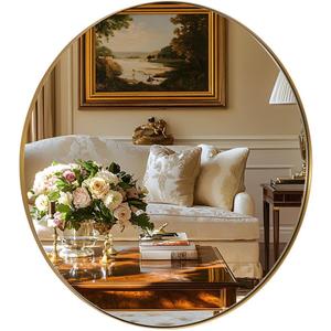 ANDY STAR Gold Round Mirror, 24’’ Brushed Gold Circle Bathroom Mirrors in Stainless Steel Metal Frame 1" Deep Set Design