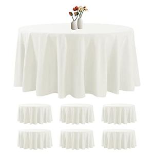 luccido 6 Pack Round Tablecloth 120 Inches Ivory Table Cloth Stain and Wrinkle Resistant Washable Polyester Fabric Table Cover for Party, Wedding and Banquet Decoration