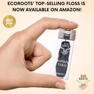 Natural Bamboo Dental Floss: 1 Refillable Glass Container + 1 Biodegradable Bamboo Floss Refill (33 Yards ), Eco-Friendly, Vegan, Non-Toxic Natural Floss - Refillable Zero Waste Black Thick Floss